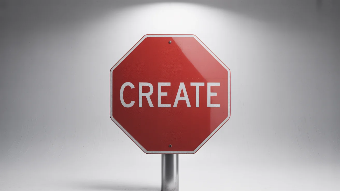 A photorealistic mockup of a red, octagonal traffic sign with the word "CREATE" in the center, set against a plain white background.