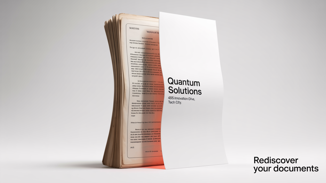 A before-and-after image of a document. The left side is old, faded, and unreadable, while the right side is clean, sharp, and perfectly legible, demonstrating the effect of document enhancement.