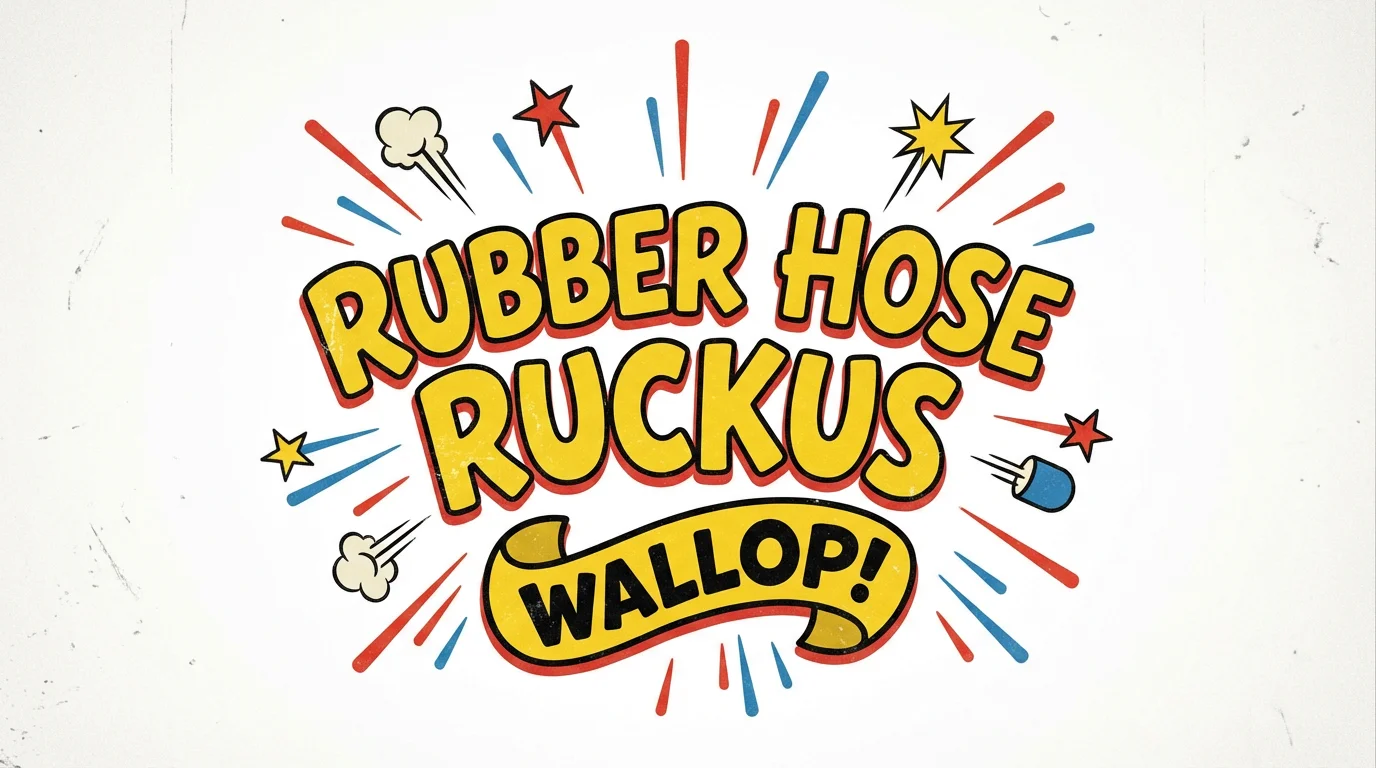 The words "Rubber Hose Ruckus" and "Wallop!" are displayed in the playful, bouncy, and colorful art style of a 1930s cartoon, set against a clean white background.