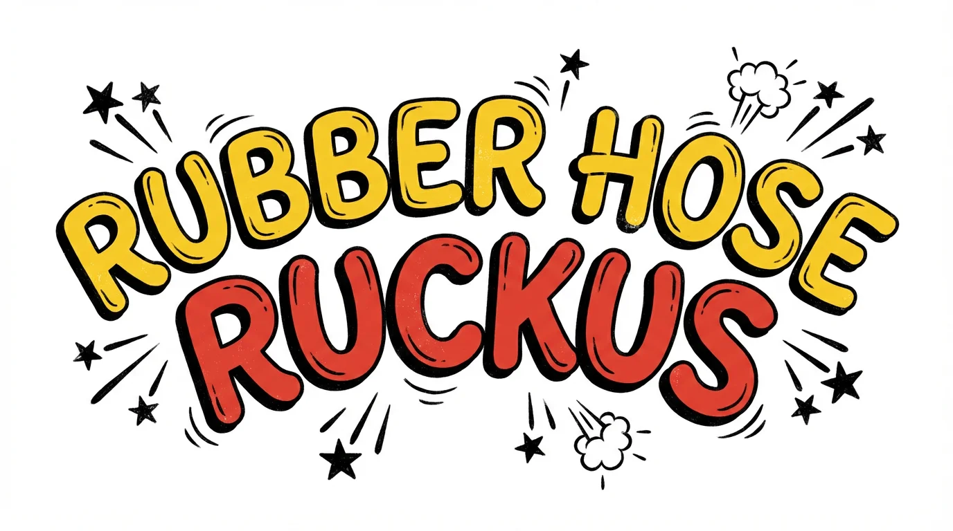 The phrase 'Rubber Hose Ruckus' rendered in the colorful, bouncy, 1930s cartoon art style of the video game Cuphead, set against a plain white background.