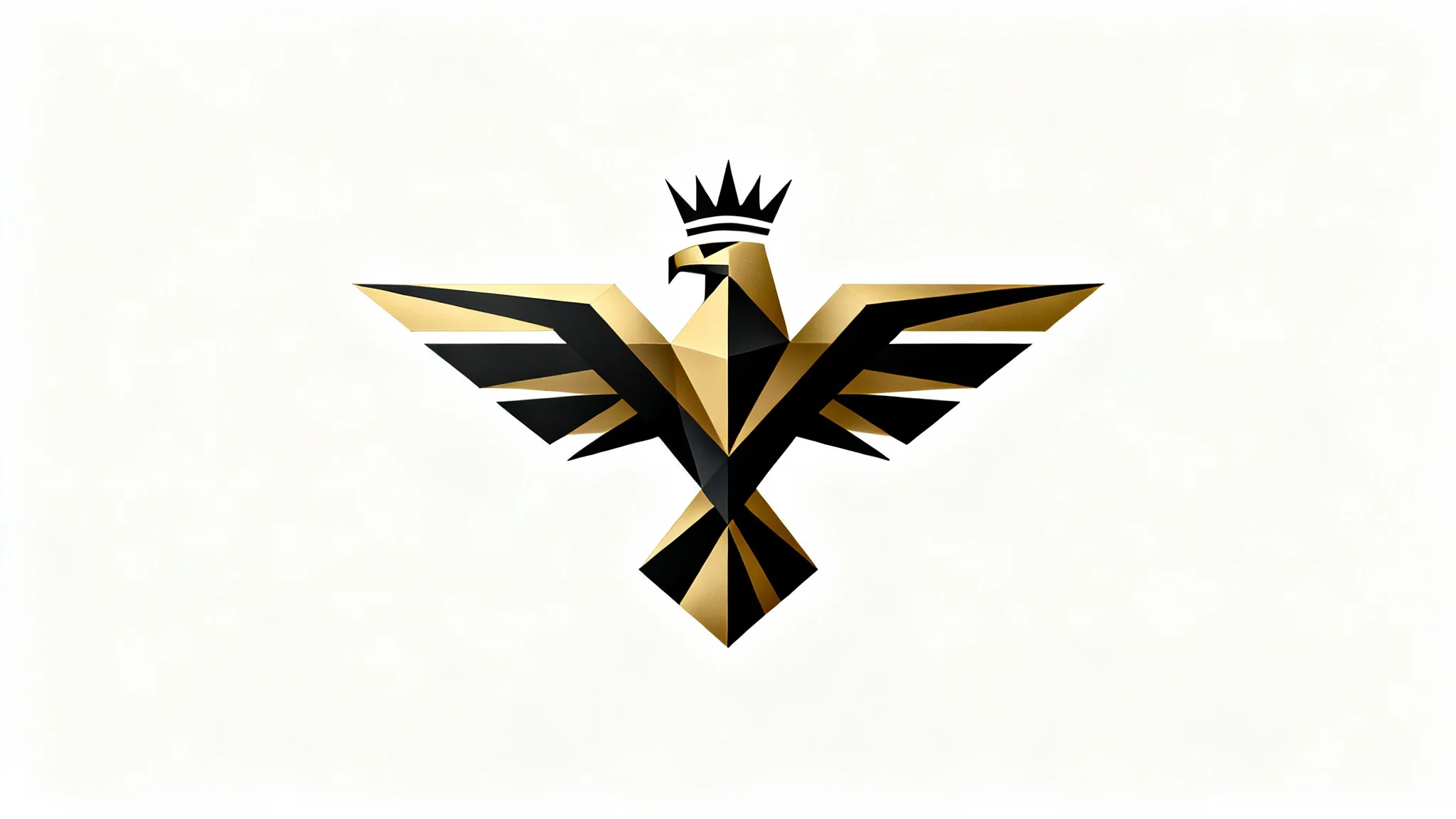 A modern and powerful empire logo, featuring a geometric golden eagle with a crown integrated into the design, rendered in metallic gold and matte black on a clean white background.