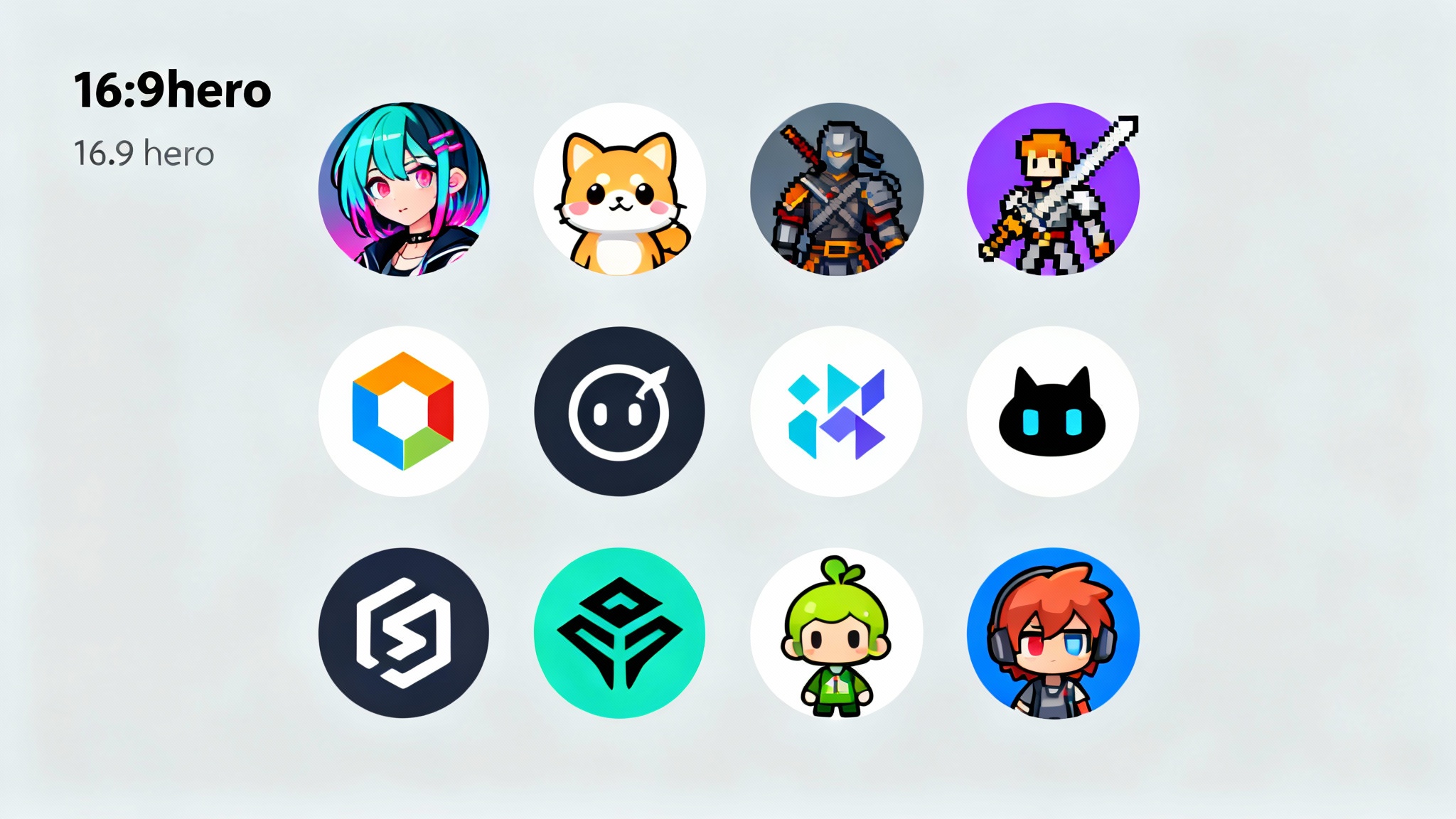 A collection of diverse, professionally designed Discord avatars in a grid format, showcasing various styles like anime, pixel art, and modern cartoons as the final output of a generator.