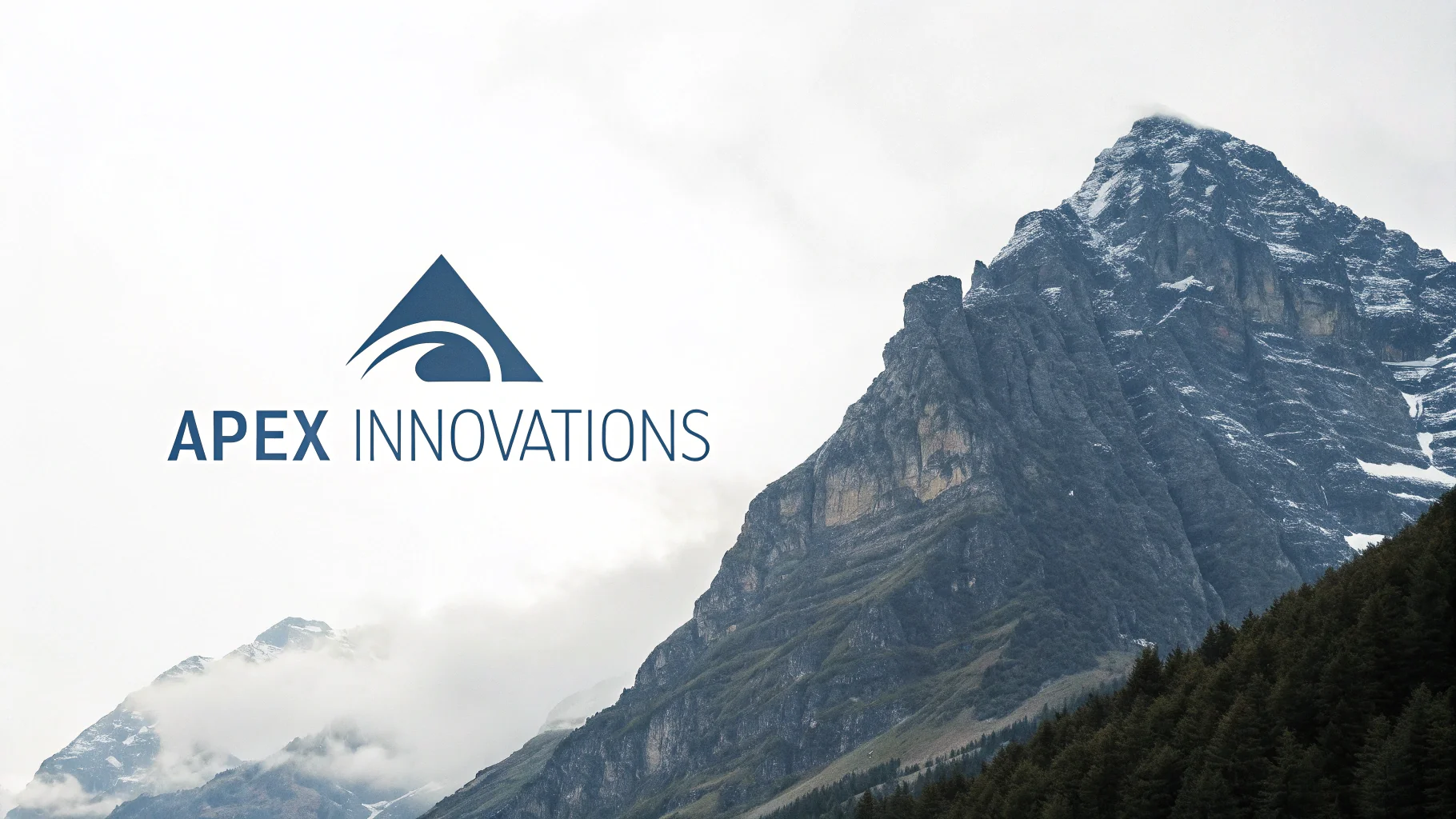 A graphic design concept illustrating icon extraction. A full logo with the text 'Apex Innovations' and a mountain icon is on the left, and the isolated mountain icon is shown larger on the right, connected by a dashed line.