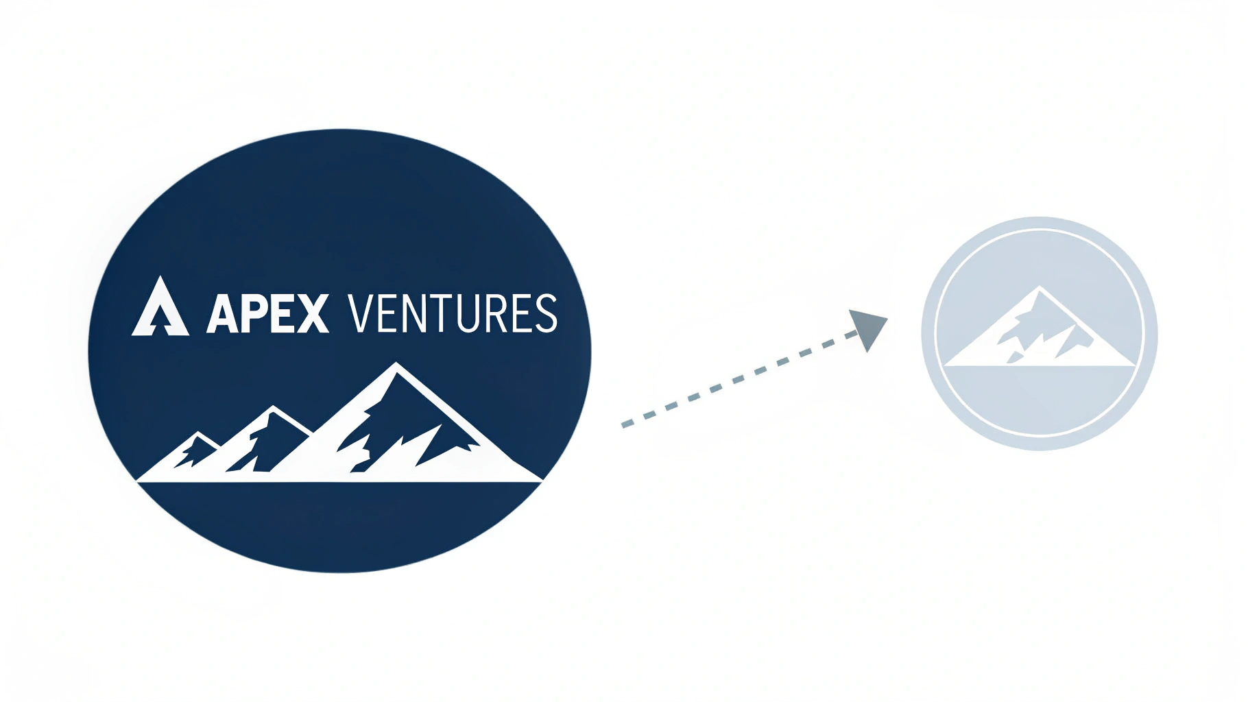 A graphic demonstrating icon extraction from a logo. A full brand logo with a mountain peak is on the left, and its standalone mountain peak icon is on the right, with an arrow showing the separation.