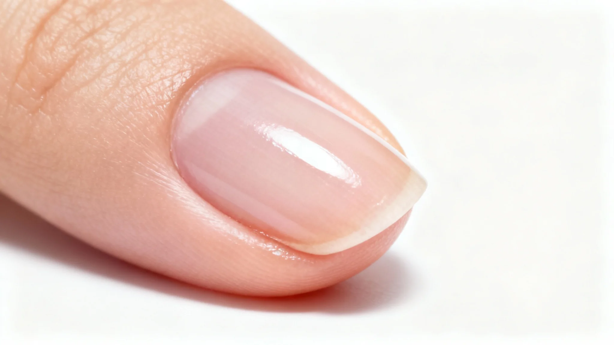 A macro photograph showcasing a perfectly healthy and manicured finger, with a clean nail and smooth skin, demonstrating the result of removing a hangnail.