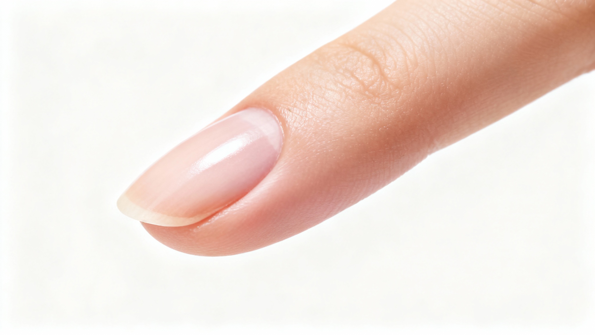 A close-up, high-definition photo of a perfectly manicured fingernail and cuticle, looking smooth, healthy, and completely free of hangnails against a plain white background.