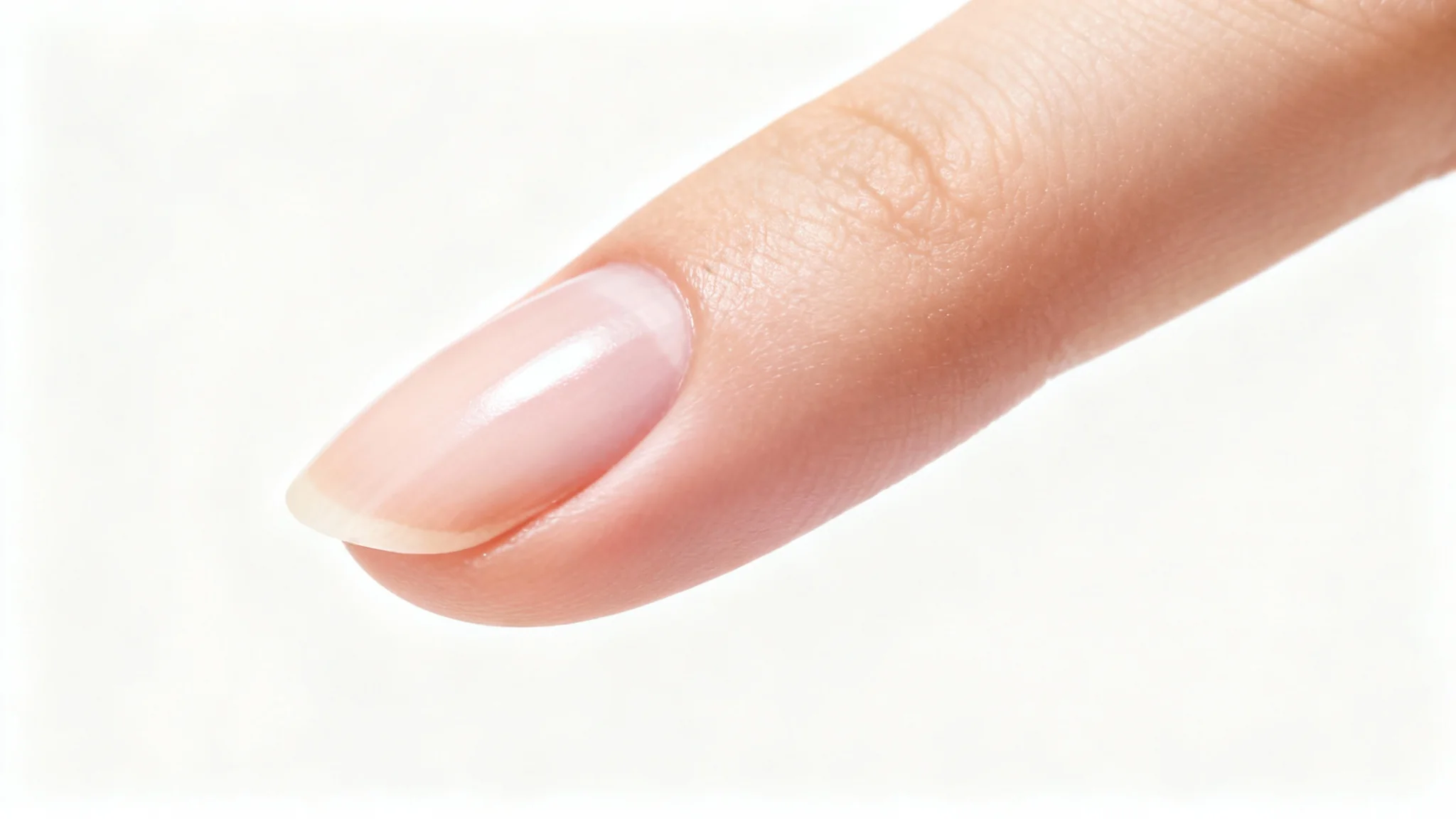 A close-up, high-definition photo of a perfectly manicured fingernail and cuticle, looking smooth, healthy, and completely free of hangnails against a plain white background.