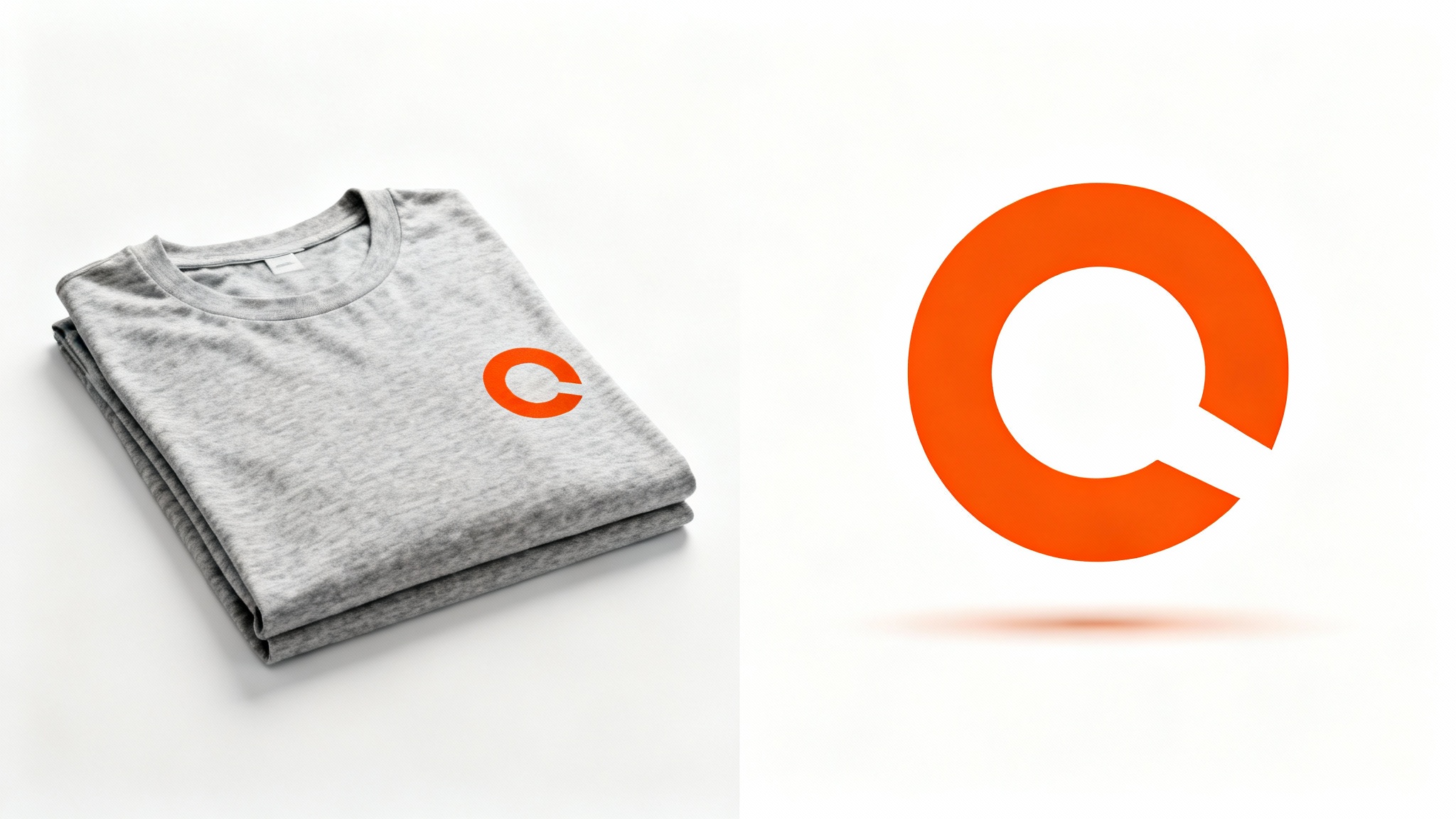 A conceptual mockup illustrating logo extraction. On the left is a folded grey t-shirt with an orange logo, and on the right is the same orange logo shown as a clean, floating digital graphic against a white background.