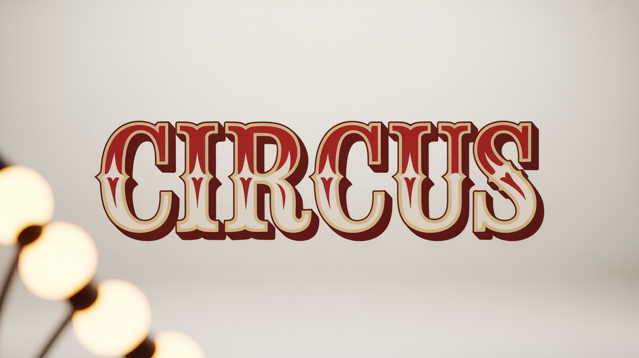 The word 'CIRCUS' rendered in a 3D vintage circus font with red and cream stripes and a gold outline, displayed on a clean white background.