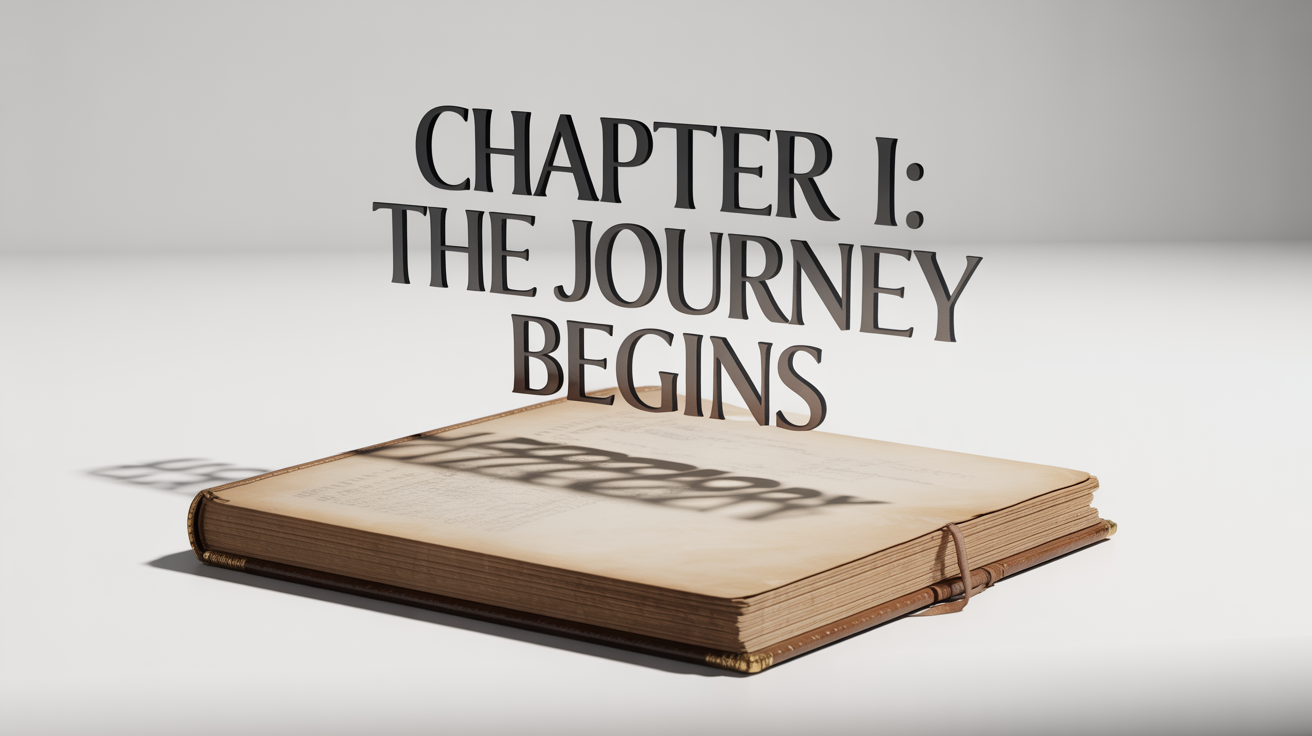 A conceptual photo illustrating text extraction, showing the words 'Chapter I: The Journey Begins' lifting off the page of an old book against a clean white background.