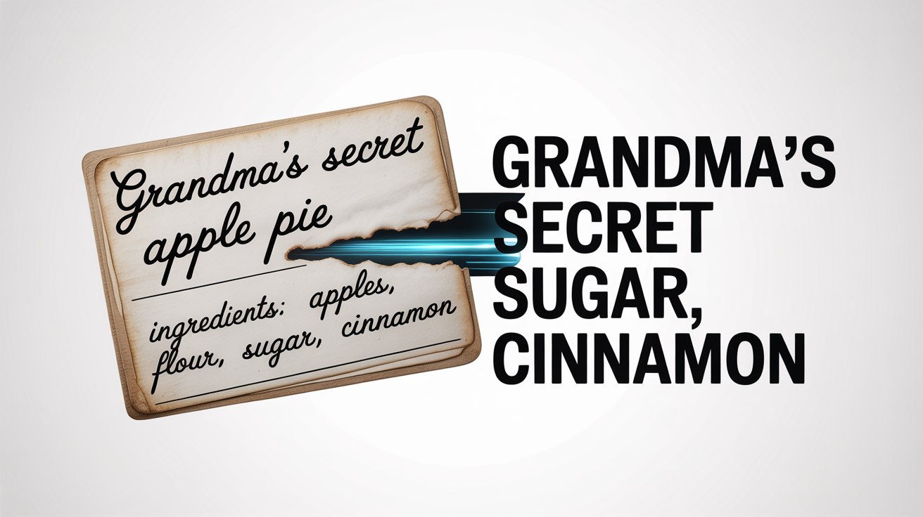 A conceptual image showing text being digitally extracted from a handwritten recipe card. The words lift off the paper and transform into clean, typed text, symbolizing image text extraction technology.