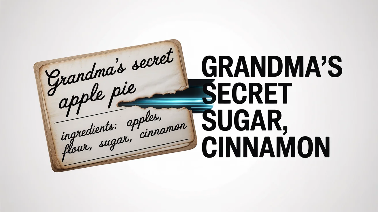 A conceptual image showing text being digitally extracted from a handwritten recipe card. The words lift off the paper and transform into clean, typed text, symbolizing image text extraction technology.