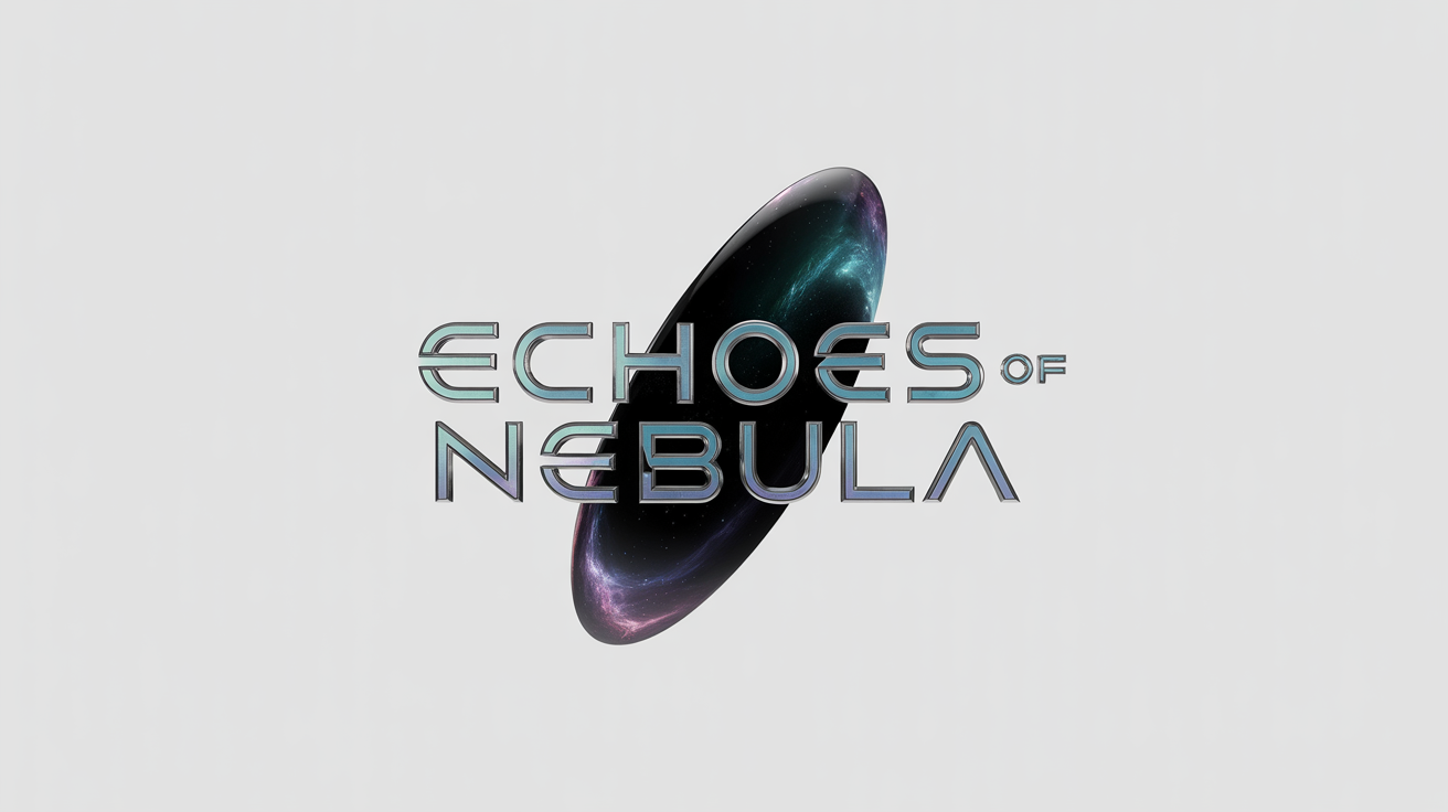 A 3D cinematic movie logo for 'Echoes of Nebula' in polished chrome with a galaxy design, presented on a white background.