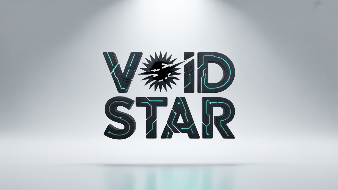 A cinematic mockup of a movie logo for a fictional film titled 'Void Star'. The text is in a futuristic, obsidian-like font with glowing cyan veins, set against a clean white background.