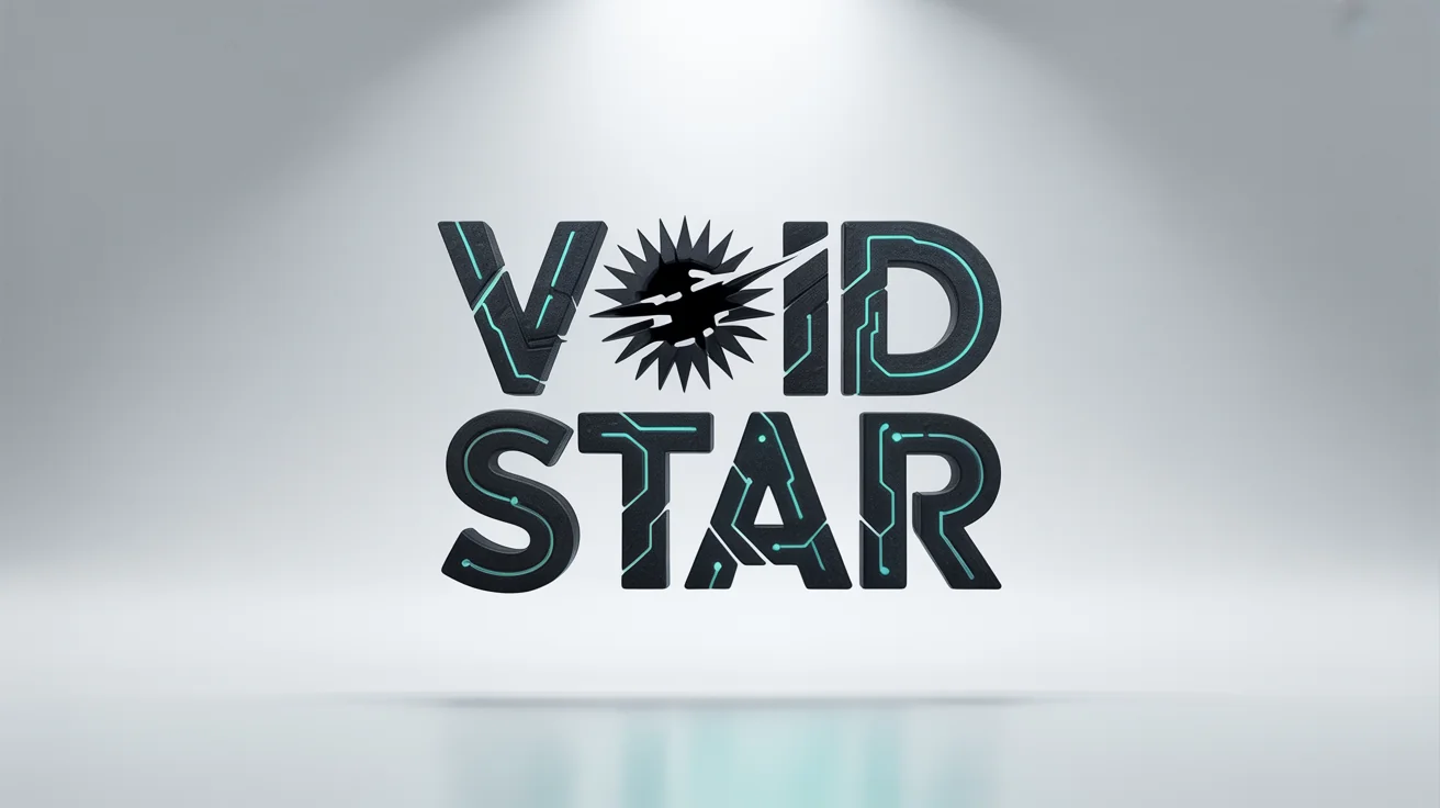 A cinematic mockup of a movie logo for a fictional film titled 'Void Star'. The text is in a futuristic, obsidian-like font with glowing cyan veins, set against a clean white background.