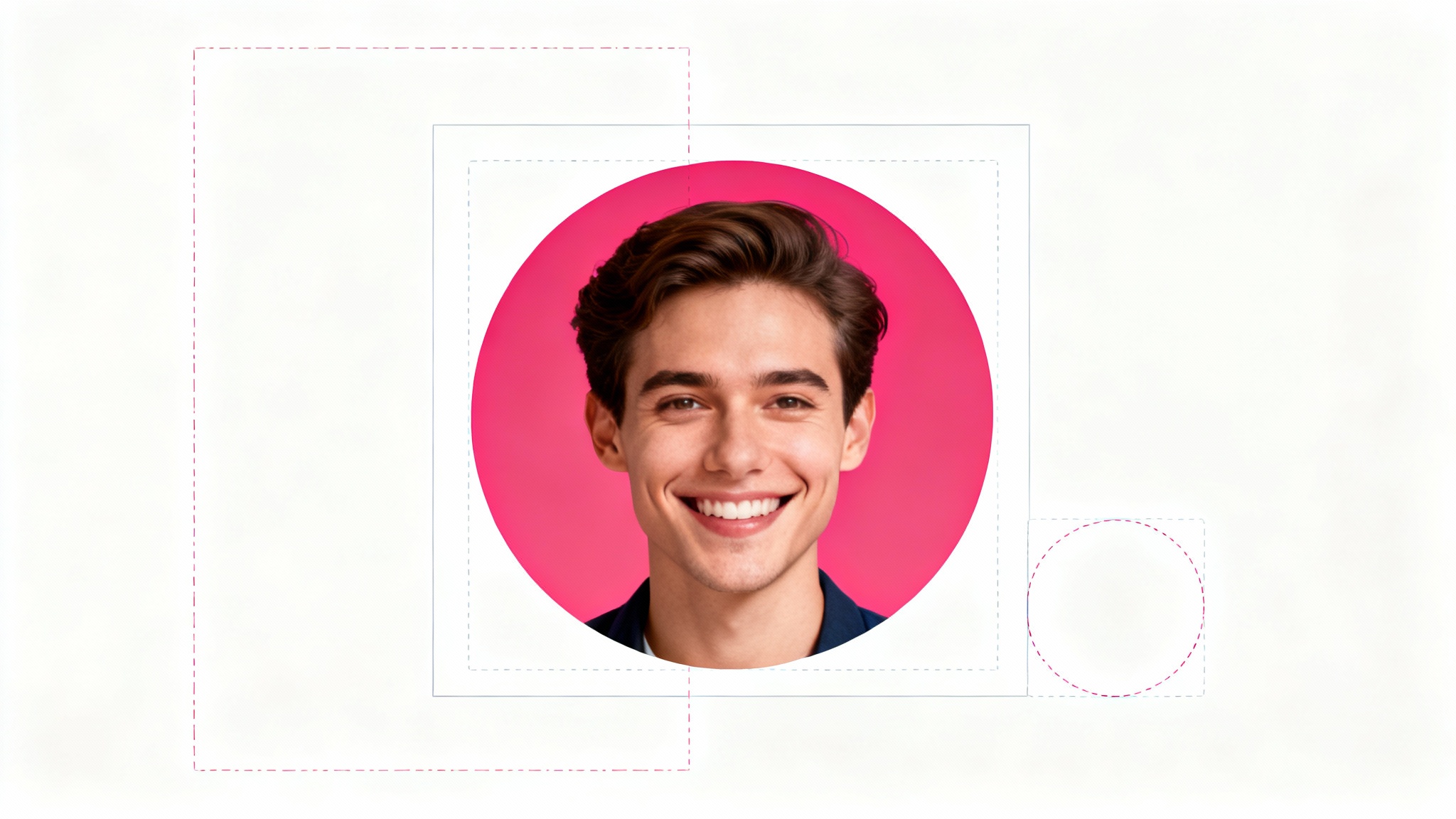 An illustration showing the benefit of resizing an Instagram profile picture, with a perfectly cropped circular portrait in the center and faint outlines of poorly sized versions around it.