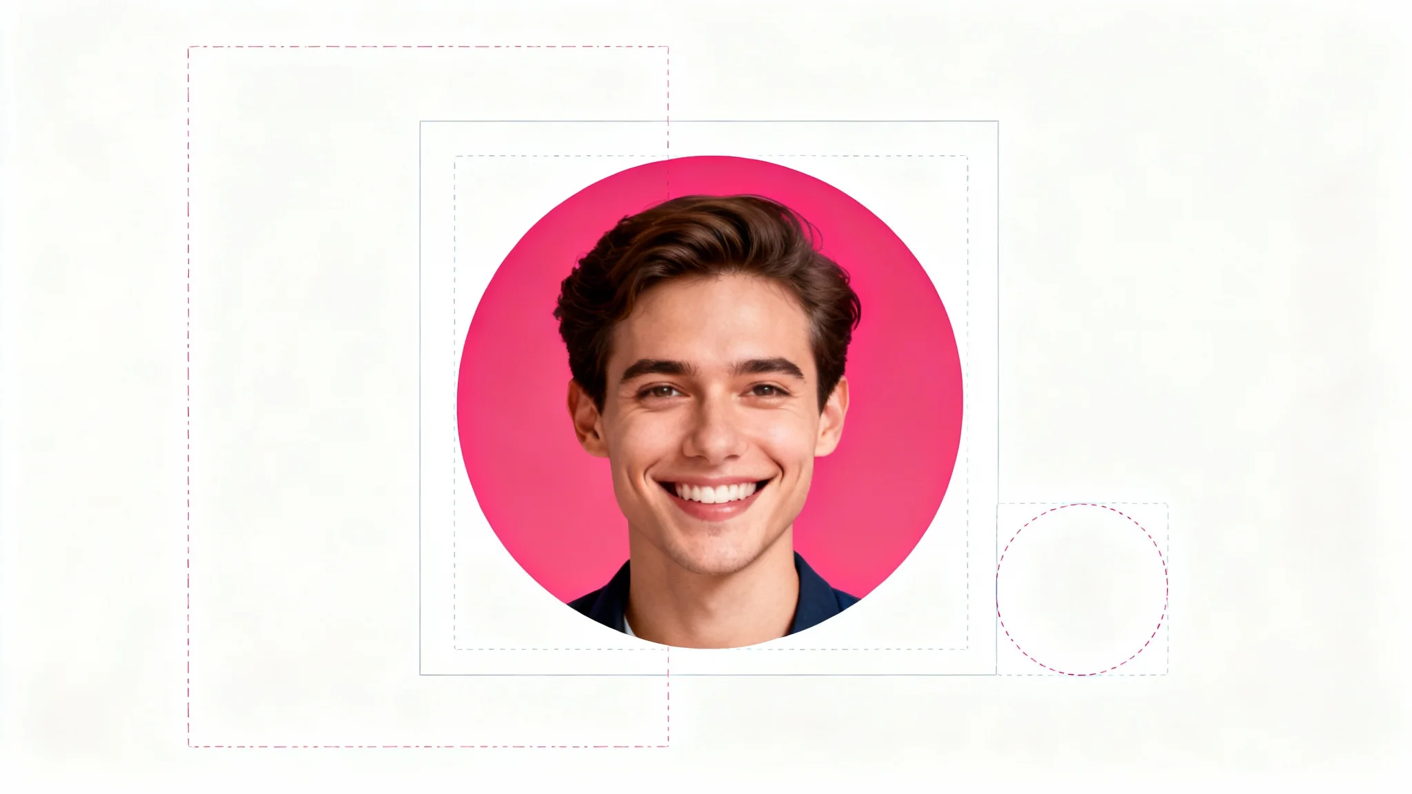 An illustration showing the benefit of resizing an Instagram profile picture, with a perfectly cropped circular portrait in the center and faint outlines of poorly sized versions around it.