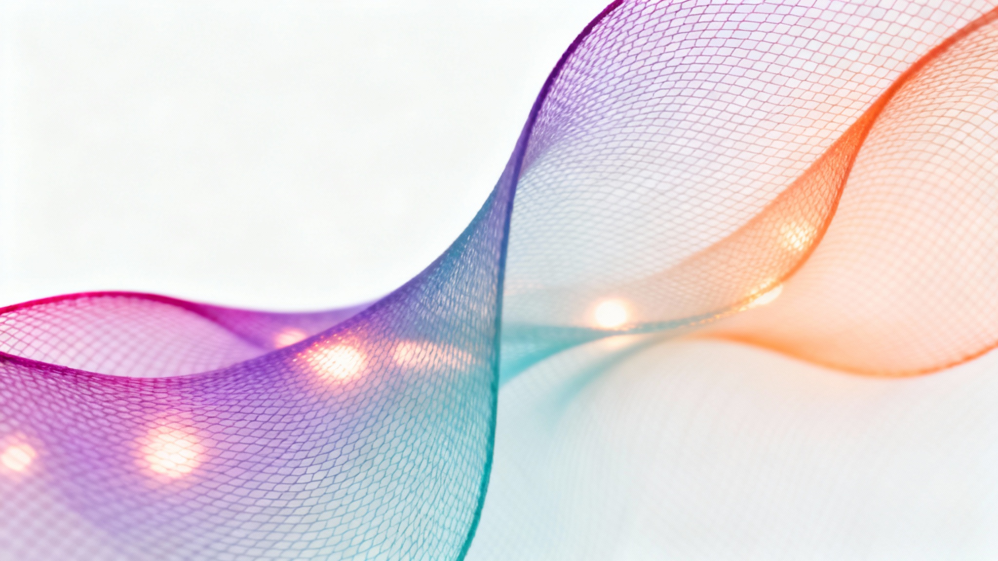 A beautiful abstract mesh gradient with smooth transitions between magenta, lavender, cyan, and pastel orange, set against a plain white background.