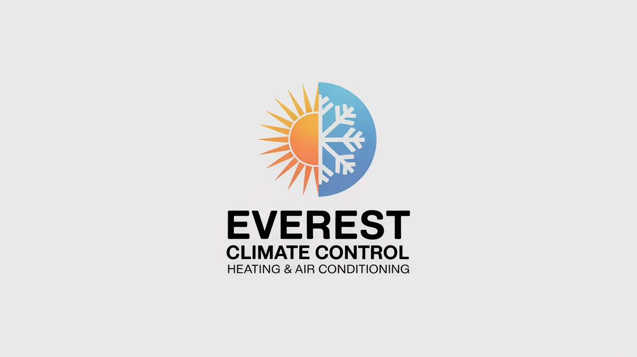 A professional HVAC logo for 'Everest Climate Control' featuring a combined sun and snowflake icon in orange and blue, set against a clean white background.