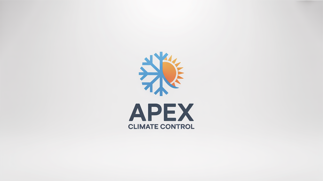 A professional logo for an HVAC company called 'Apex Climate Control'. The logo features a combined blue snowflake and orange sun icon, displayed on a clean white background.
