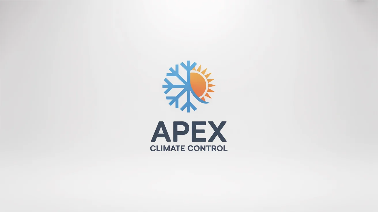 A professional logo for an HVAC company called 'Apex Climate Control'. The logo features a combined blue snowflake and orange sun icon, displayed on a clean white background.