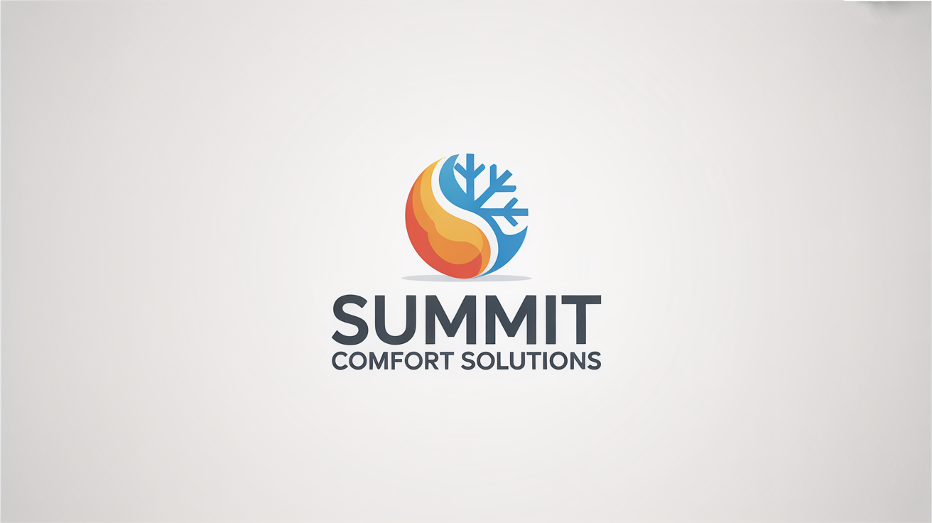 A modern, professional logo for an HVAC company called 'Summit Comfort Solutions', featuring a combined blue snowflake and orange flame icon, presented on a white background.