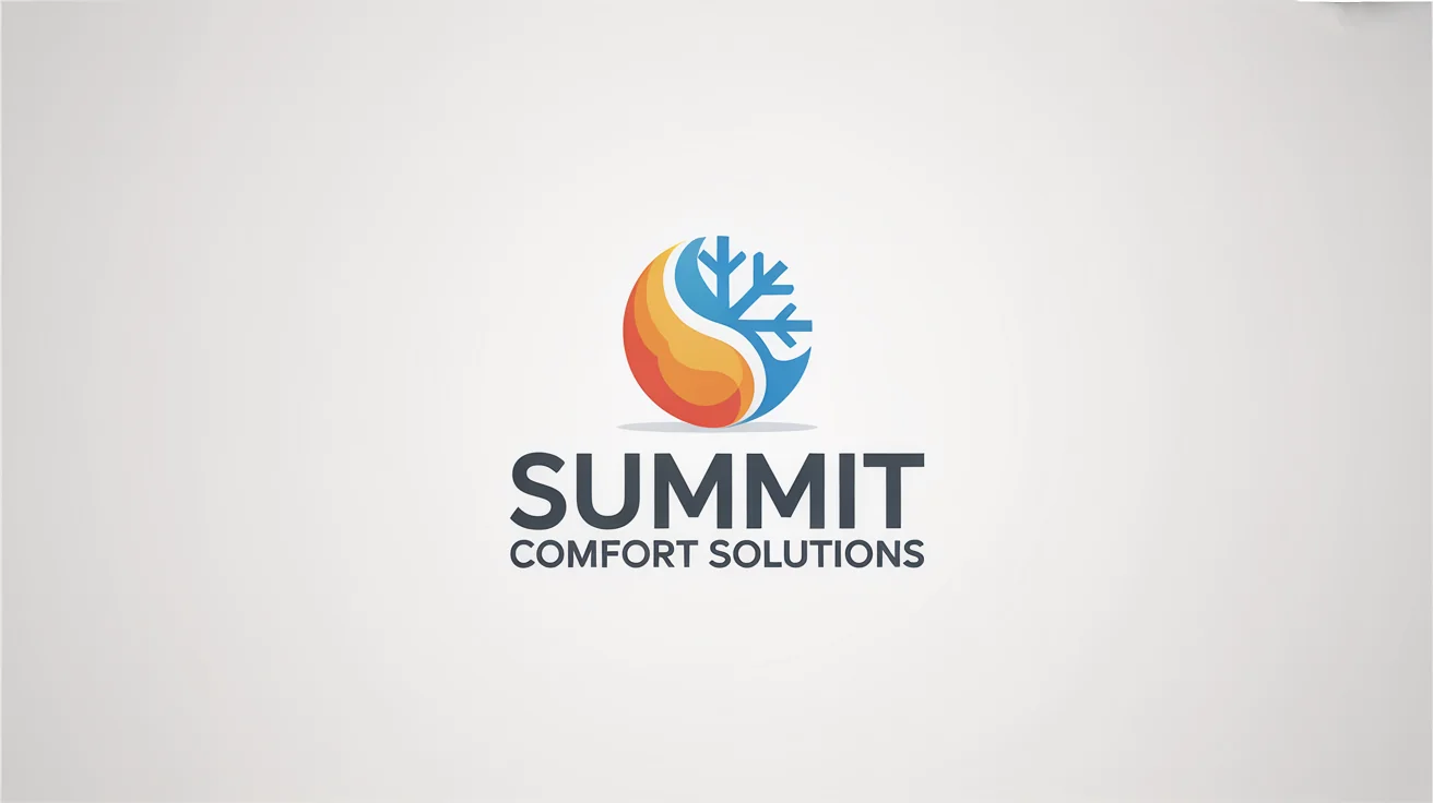 A modern, professional logo for an HVAC company called 'Summit Comfort Solutions', featuring a combined blue snowflake and orange flame icon, presented on a white background.