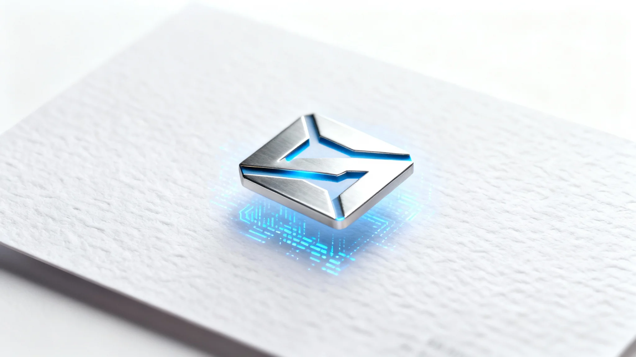 A close-up image showing a metallic silver logo being digitally lifted off a business card against a clean white background, visually representing a logo extraction tool.