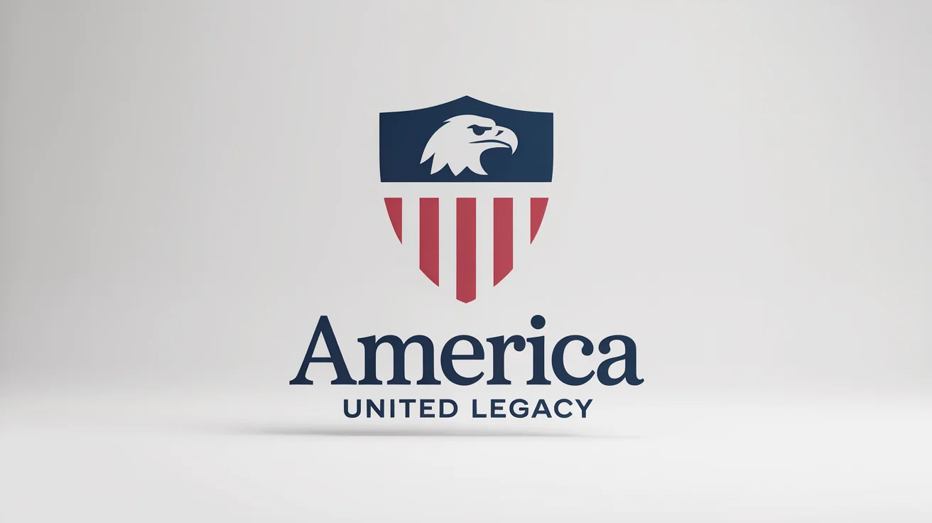 A modern, professional logo for America featuring a stylized bald eagle head within a shield, with the text 'AMERICA' and 'UNITED LEGACY' below. The design uses a red, white, and blue color scheme on a white background.