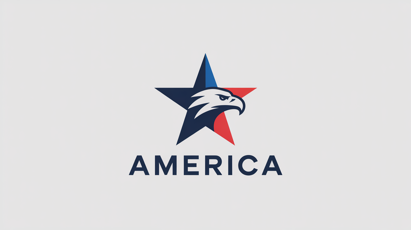 A modern, patriotic American logo featuring a stylized eagle head and star in red, white, and blue, with the word 'AMERICA' below, on a white background.