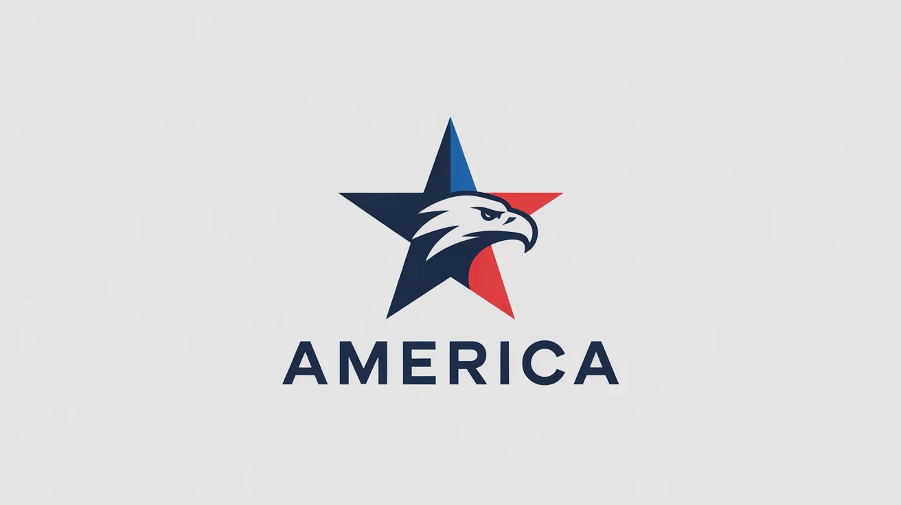 A modern, patriotic American logo featuring a stylized eagle head and star in red, white, and blue, with the word 'AMERICA' below, on a white background.