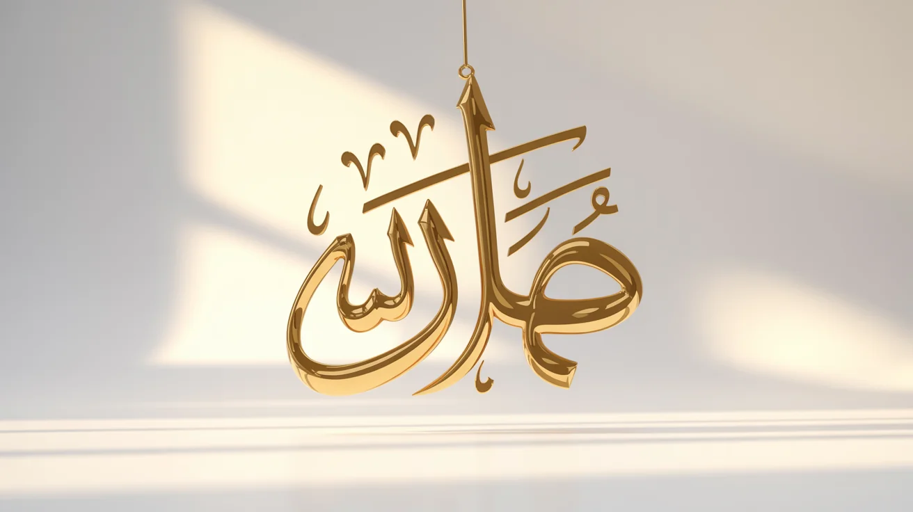 A modern 3D artwork of the Arabic word for 'Peace' (Salam) rendered in elegant, golden calligraphy on a clean white background.