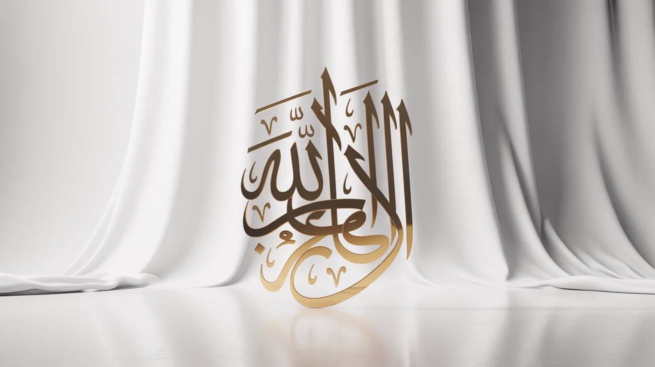 A minimalist mockup of modern Arabic text art, showing the phrase 'The Beautiful Art' in elegant, golden Thuluth calligraphy centered on a pure white background.