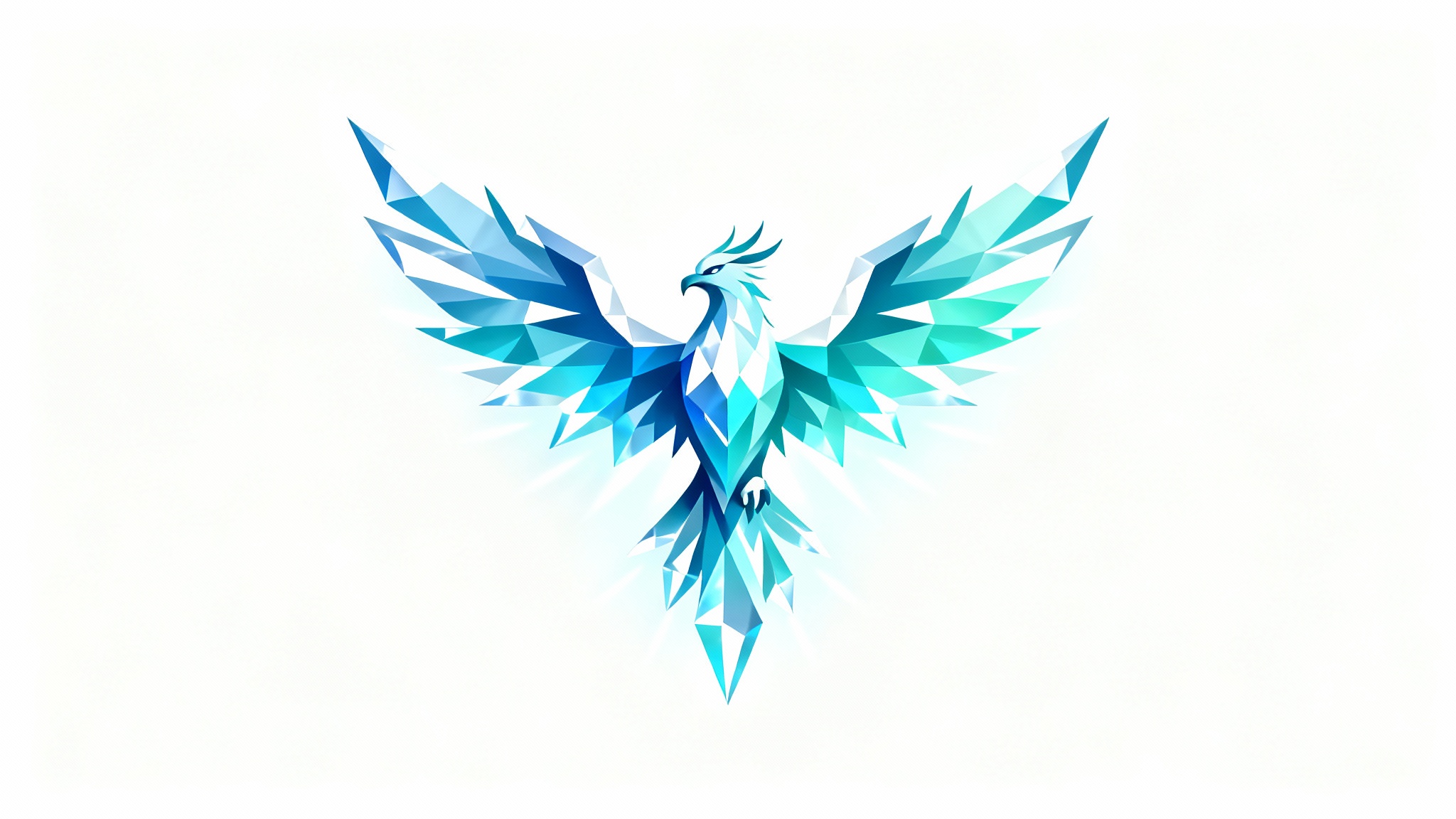 A modern and elegant logo of an ice phoenix, featuring geometric shapes in shades of icy blue and white, set against a plain white background.