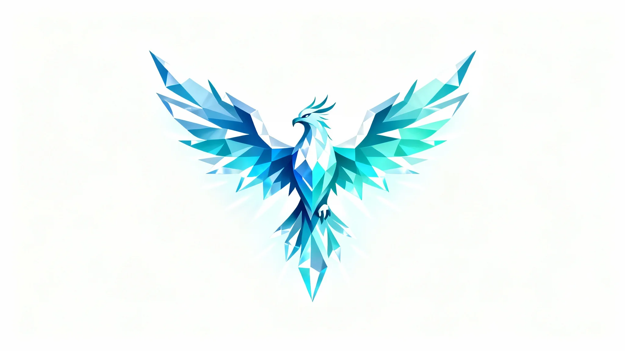 A modern and elegant logo of an ice phoenix, featuring geometric shapes in shades of icy blue and white, set against a plain white background.