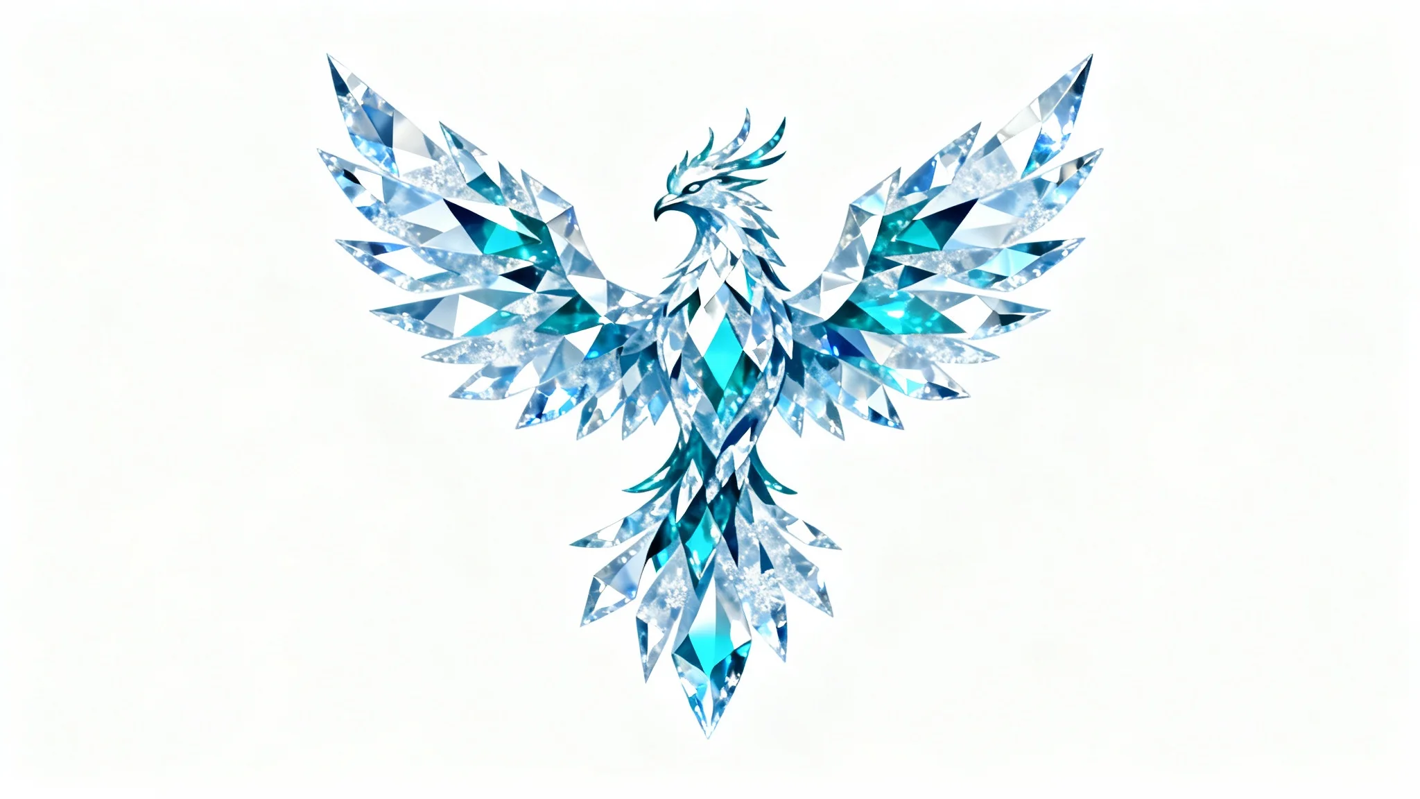 A modern and elegant logo of a phoenix made of glistening blue and white ice crystals, with its wings spread, set against a plain white background.