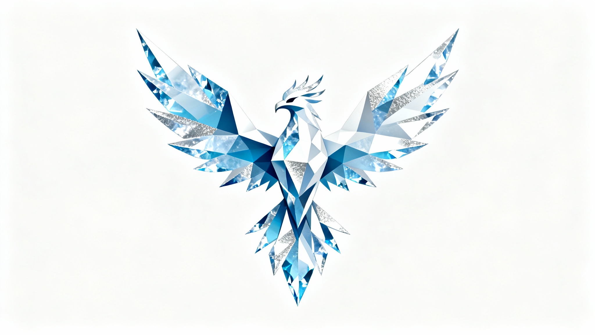 A modern vector logo of a majestic ice phoenix, designed with cool blue and white tones and geometric, icy textures, set against a plain white background.