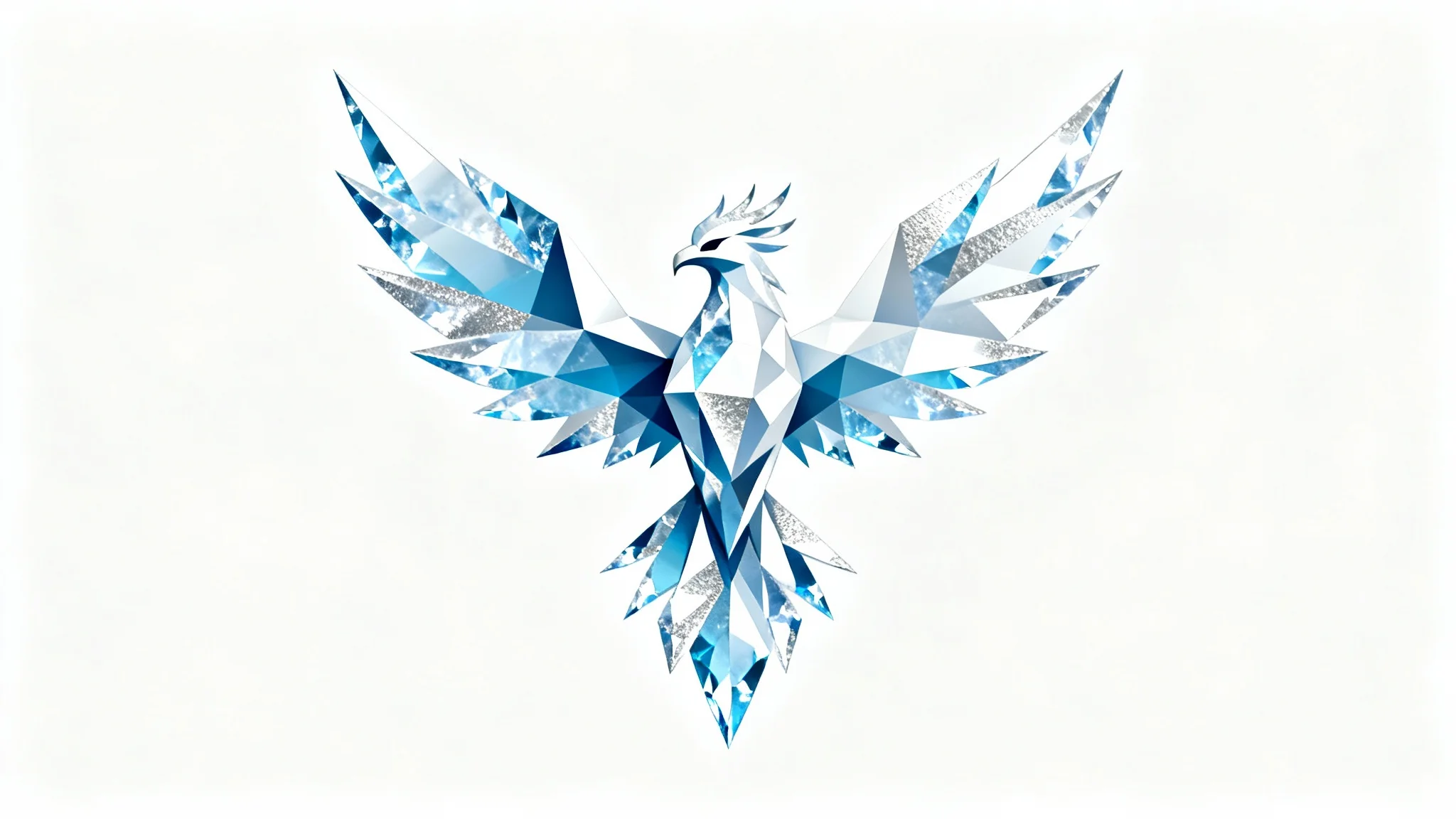 A modern vector logo of a majestic ice phoenix, designed with cool blue and white tones and geometric, icy textures, set against a plain white background.
