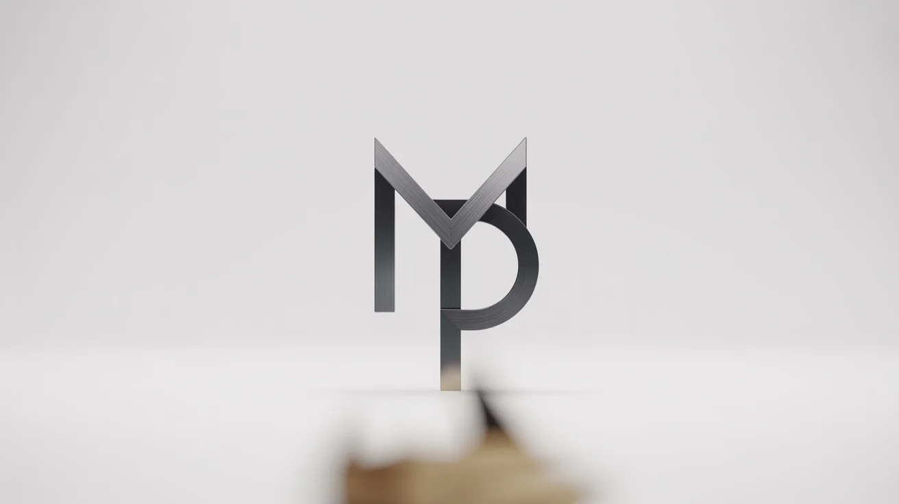 A modern, matte black initial logo featuring the letters 'M' and 'P' intertwined in an architectural style, shown on a clean white background.