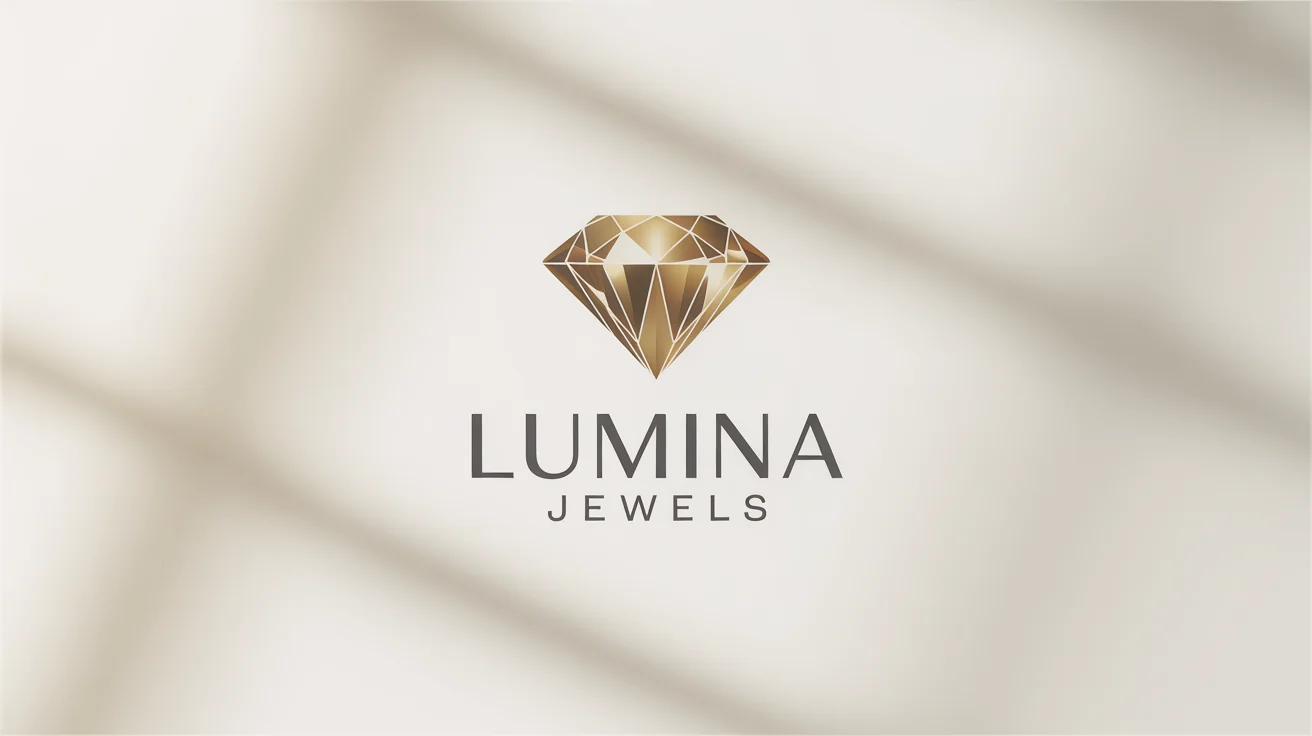 A modern, luxurious logo featuring a gold geometric diamond icon above the text 'LUMINA JEWELS' on a white background.