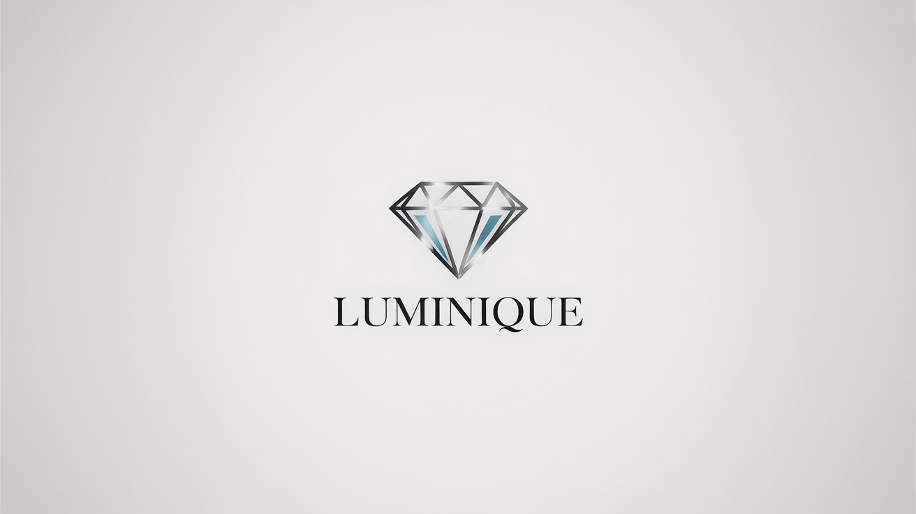 A modern and luxurious logo mockup featuring a stylized, multifaceted silver diamond icon above the word 'LUMINIQUE' in an elegant, clean font, all on a white background.