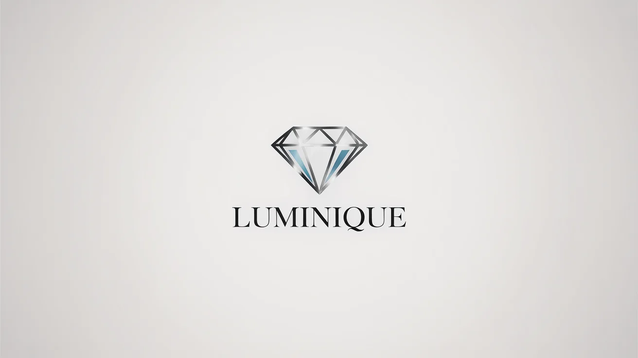 A modern and luxurious logo mockup featuring a stylized, multifaceted silver diamond icon above the word 'LUMINIQUE' in an elegant, clean font, all on a white background.