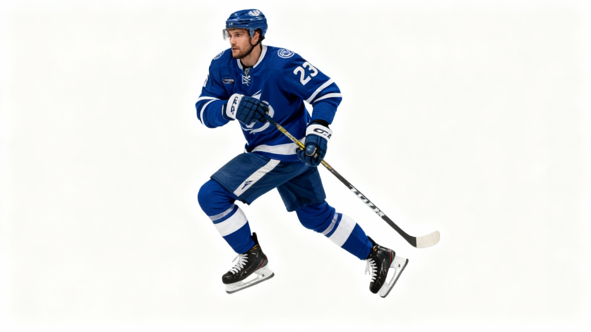 A high-quality digital image of a hockey player in a blue and white uniform with 'SMITH 23' on the back, isolated on a white background to demonstrate a PNG file.