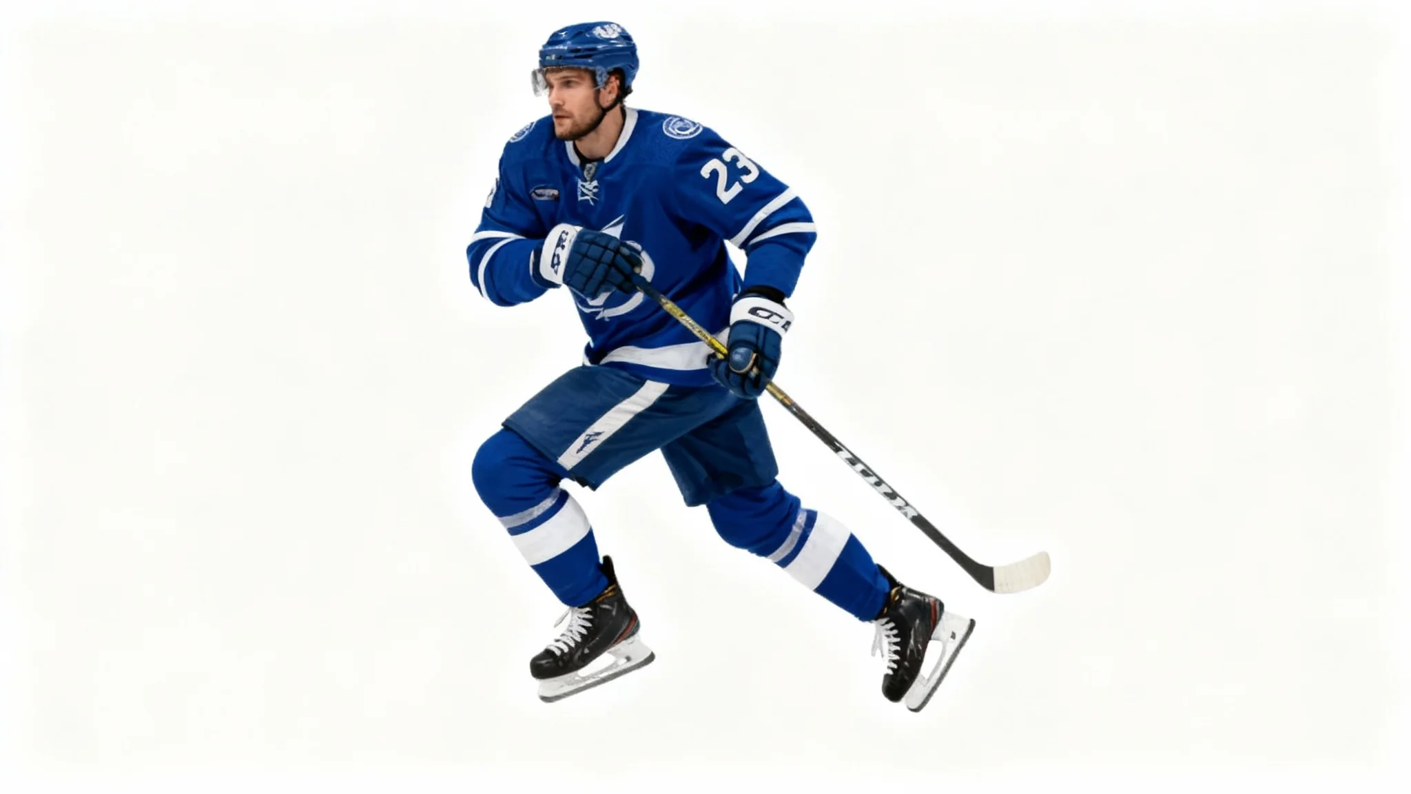 A high-quality digital image of a hockey player in a blue and white uniform with 'SMITH 23' on the back, isolated on a white background to demonstrate a PNG file.