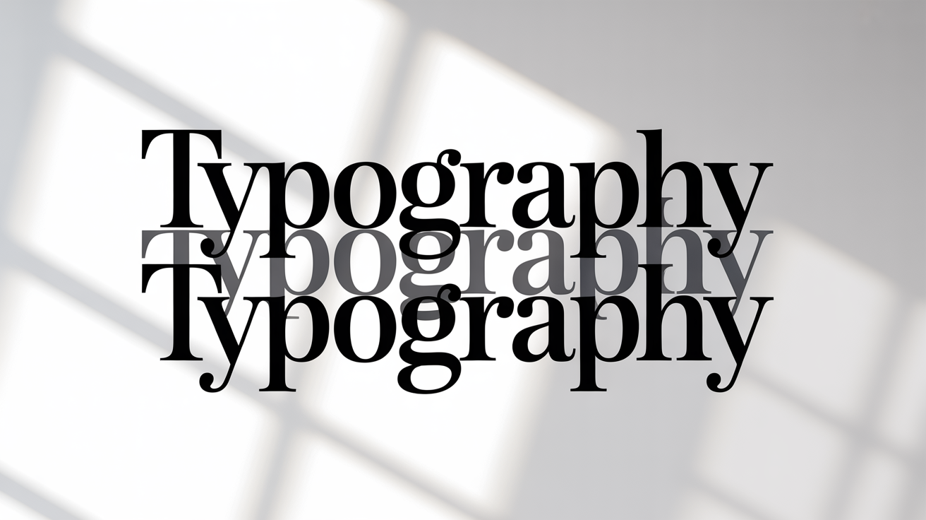 A minimalist mockup demonstrating various font styles. The word 'Typography' is repeated in serif, sans-serif, script, and display fonts on a clean white background.