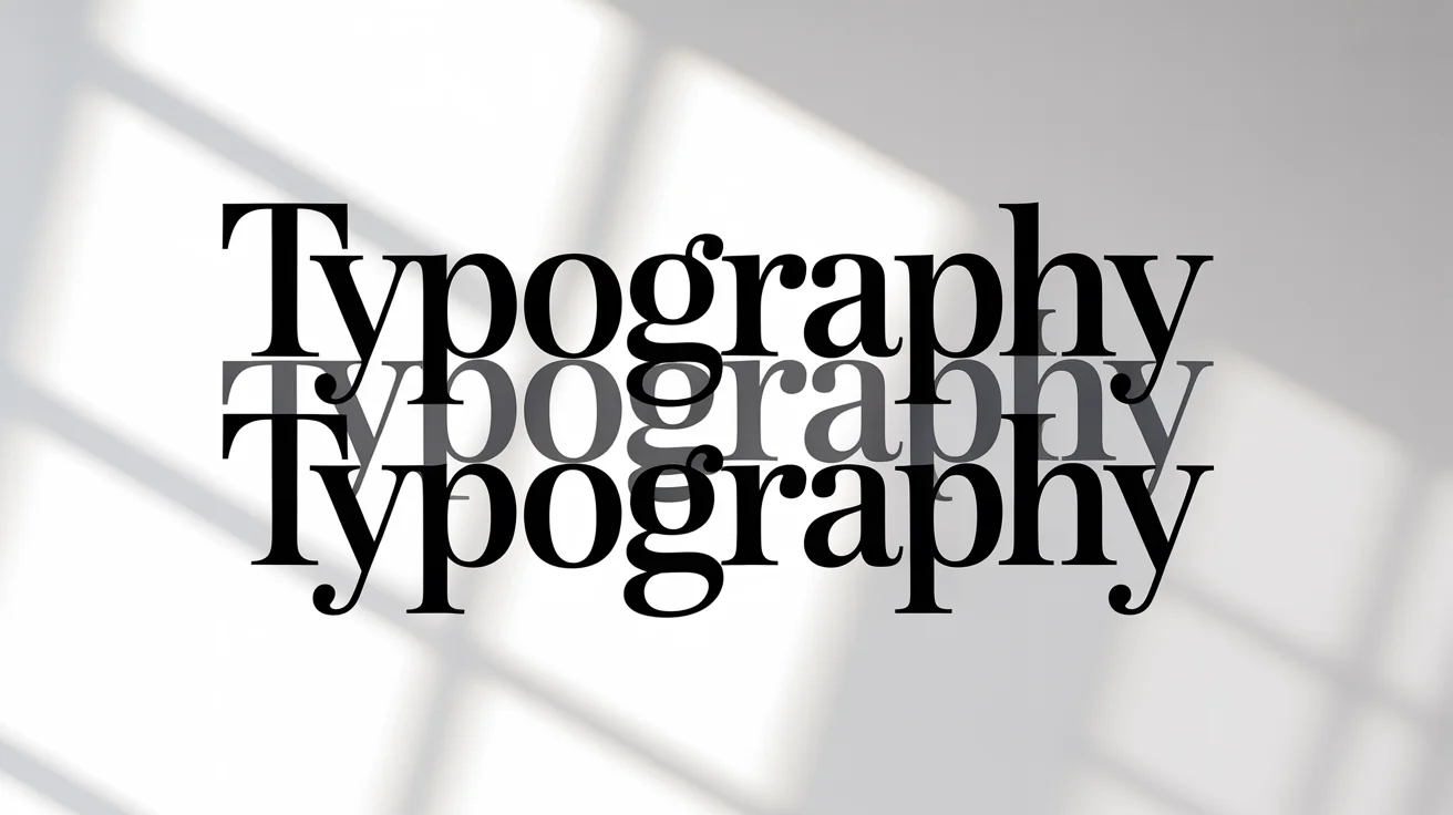 A minimalist mockup demonstrating various font styles. The word 'Typography' is repeated in serif, sans-serif, script, and display fonts on a clean white background.
