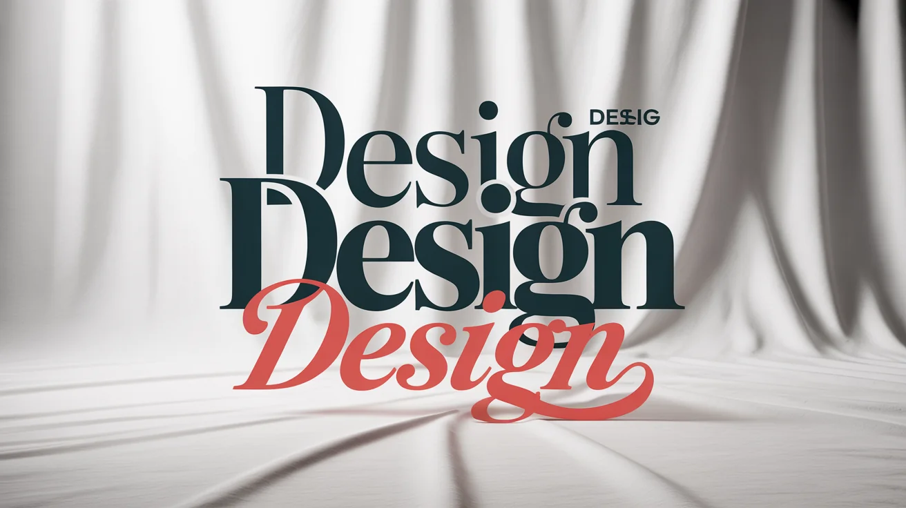 An artistic collage of the word 'Design' written in various fonts on a white background, demonstrating a font preview tool. The fonts include serif, script, sans-serif, and decorative styles in charcoal gray and a single accent color.
