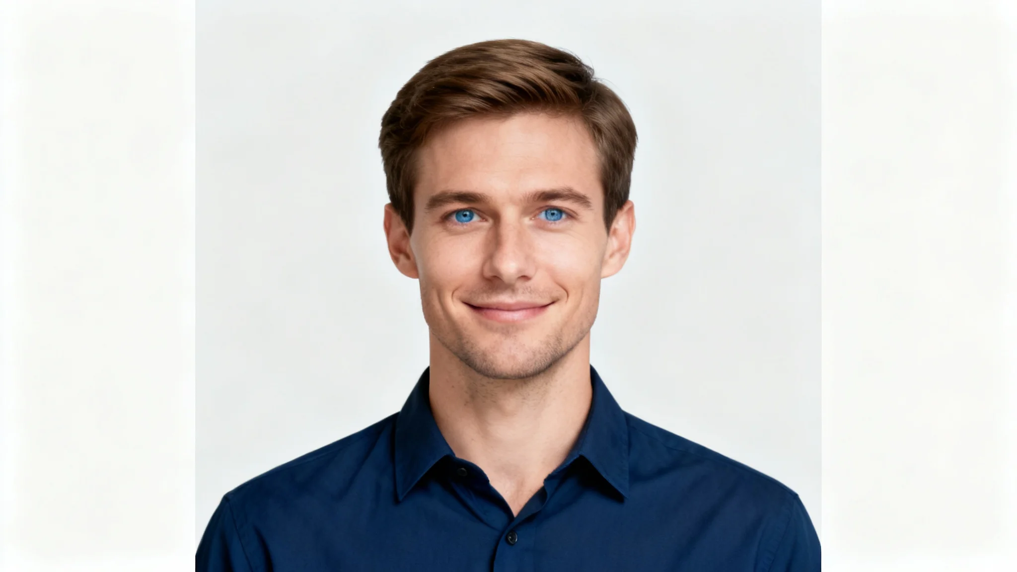 A professional-quality headshot of a man, suitable for a driver's license photo, with a neutral expression and a plain light gray background.