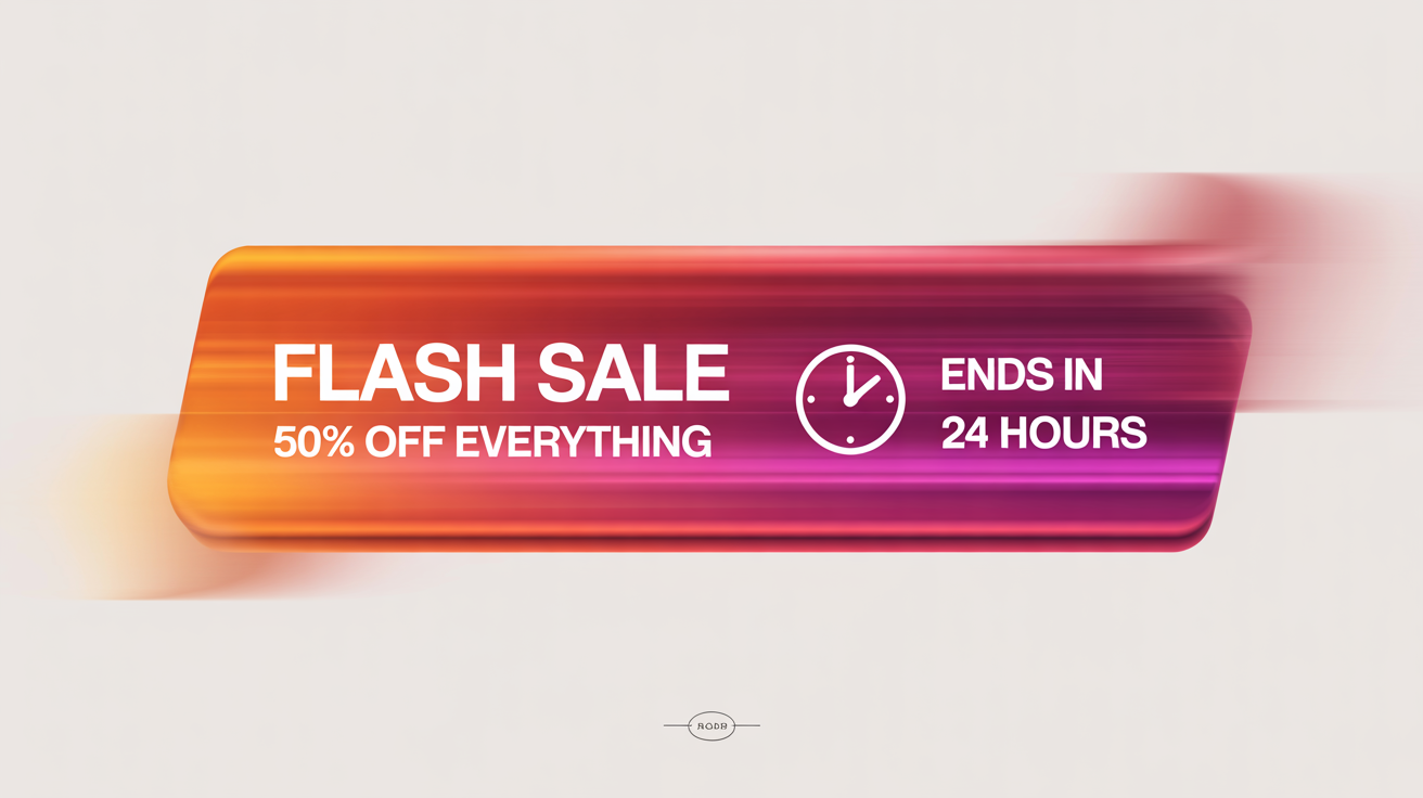 A modern, eye-catching banner advertising a 'FLASH SALE' with '50% OFF EVERYTHING'. The banner has an orange and magenta gradient and indicates the offer 'Ends in 24 Hours'.