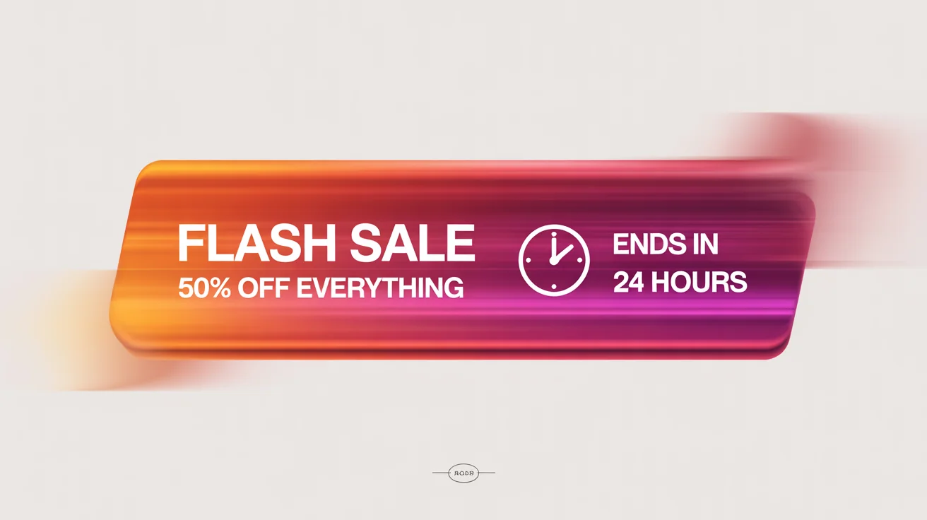 A modern, eye-catching banner advertising a 'FLASH SALE' with '50% OFF EVERYTHING'. The banner has an orange and magenta gradient and indicates the offer 'Ends in 24 Hours'.